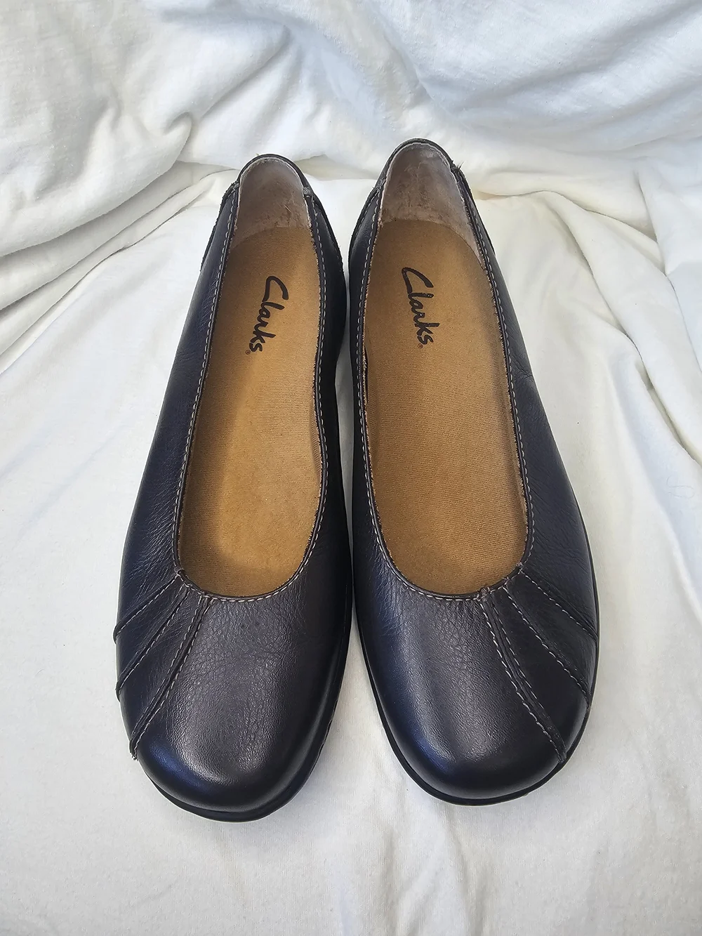 Y2K Clarks Black Leather Comfort Slip-On Ballet Flats